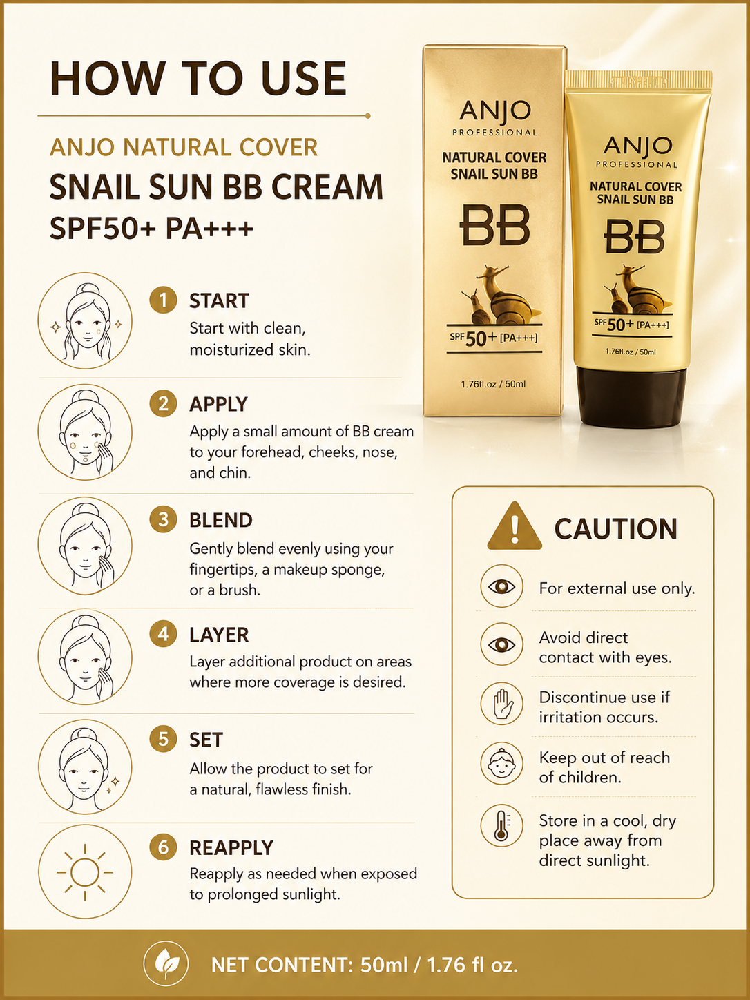 Wholesale: ANJO Natural Cover Snail Sun BB Cream (10 pcs)