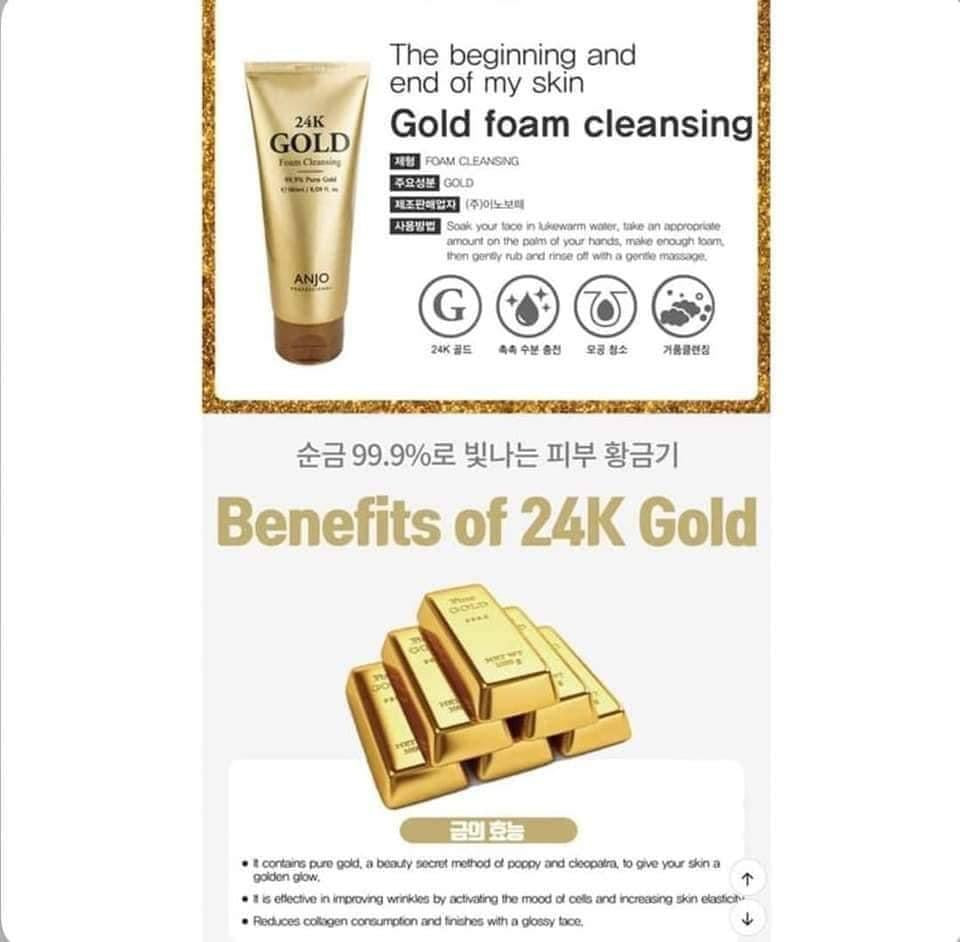 ANJO 24K Gold Foam Cleansing 100ml, 99.9% Pure Gold