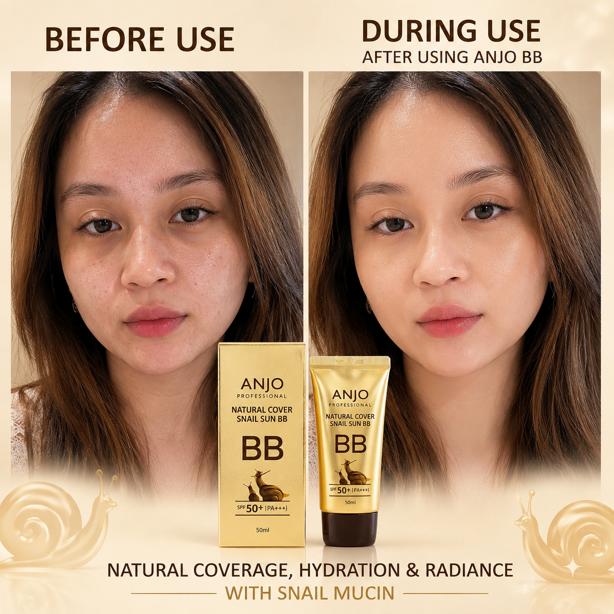 Wholesale: ANJO Natural Cover Snail Sun BB Cream (10 pcs)