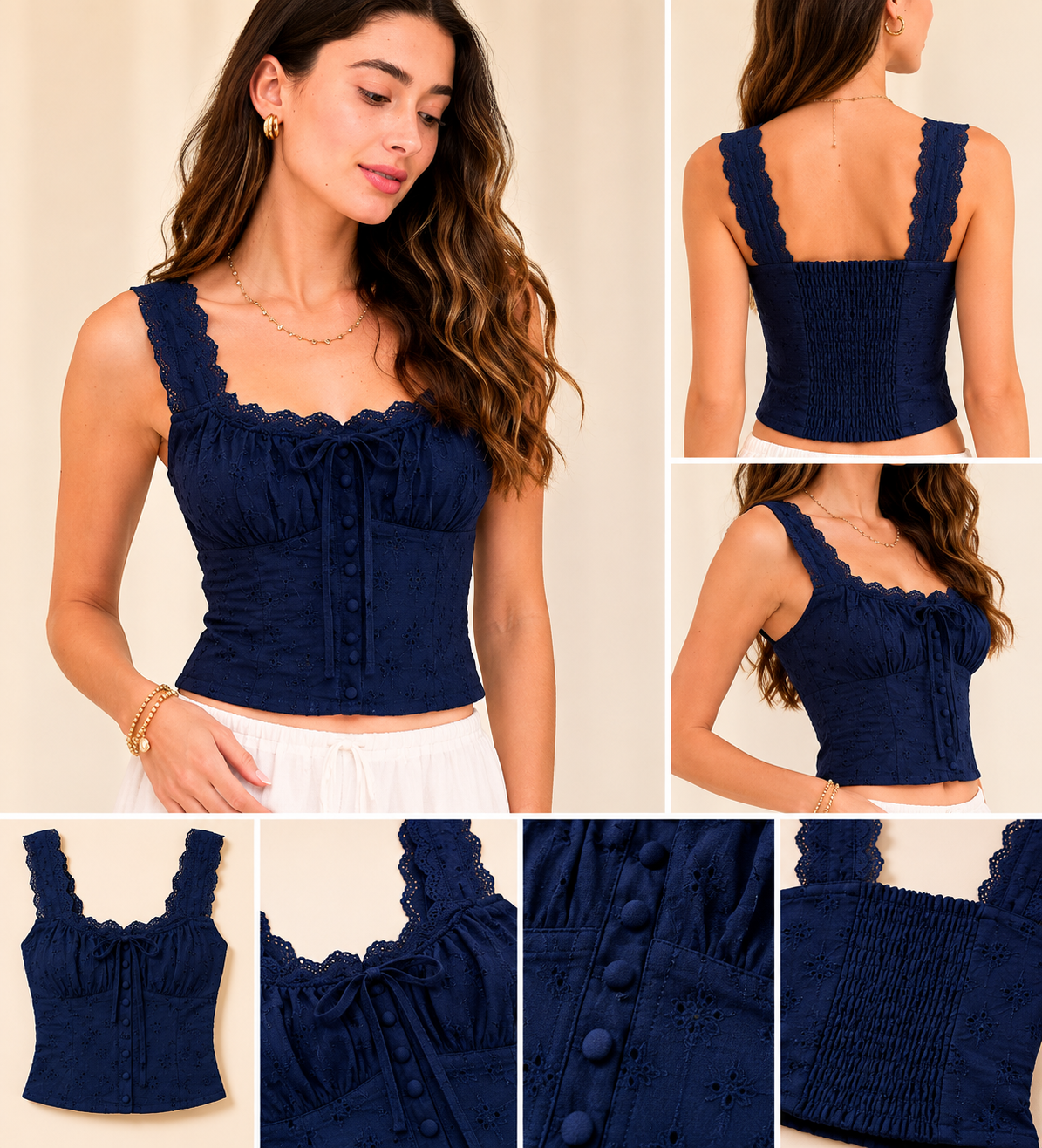 Navy Blue Lace Top